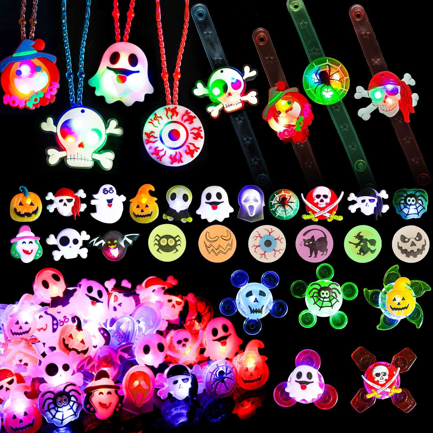 Halloween Party Favors for Kids - 57 PCS Halloween Decorations LED Flash Rings Light Up Necklaces Halloween Toys, Glow in the Dark Halloween Party Supplies, Halloween Gifts/Halloween Treats for Kids-0