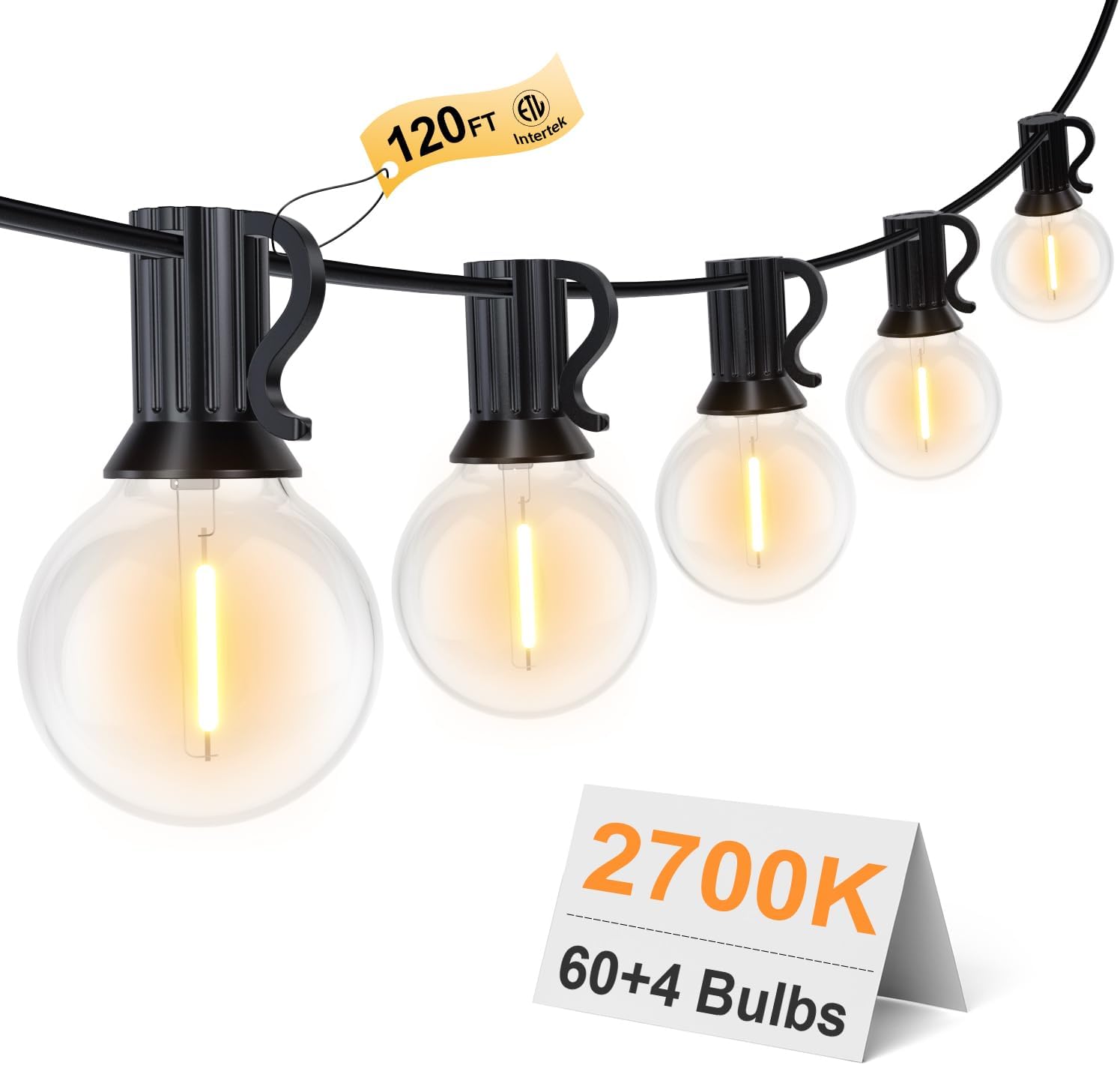 GPATIO 120FT Outdoor String Lights, Waterproof Patio Lights with 64 Hanging Lights Globe G40 Bulbs, 2700k Shatterproof for Backyard Outside Decor-0