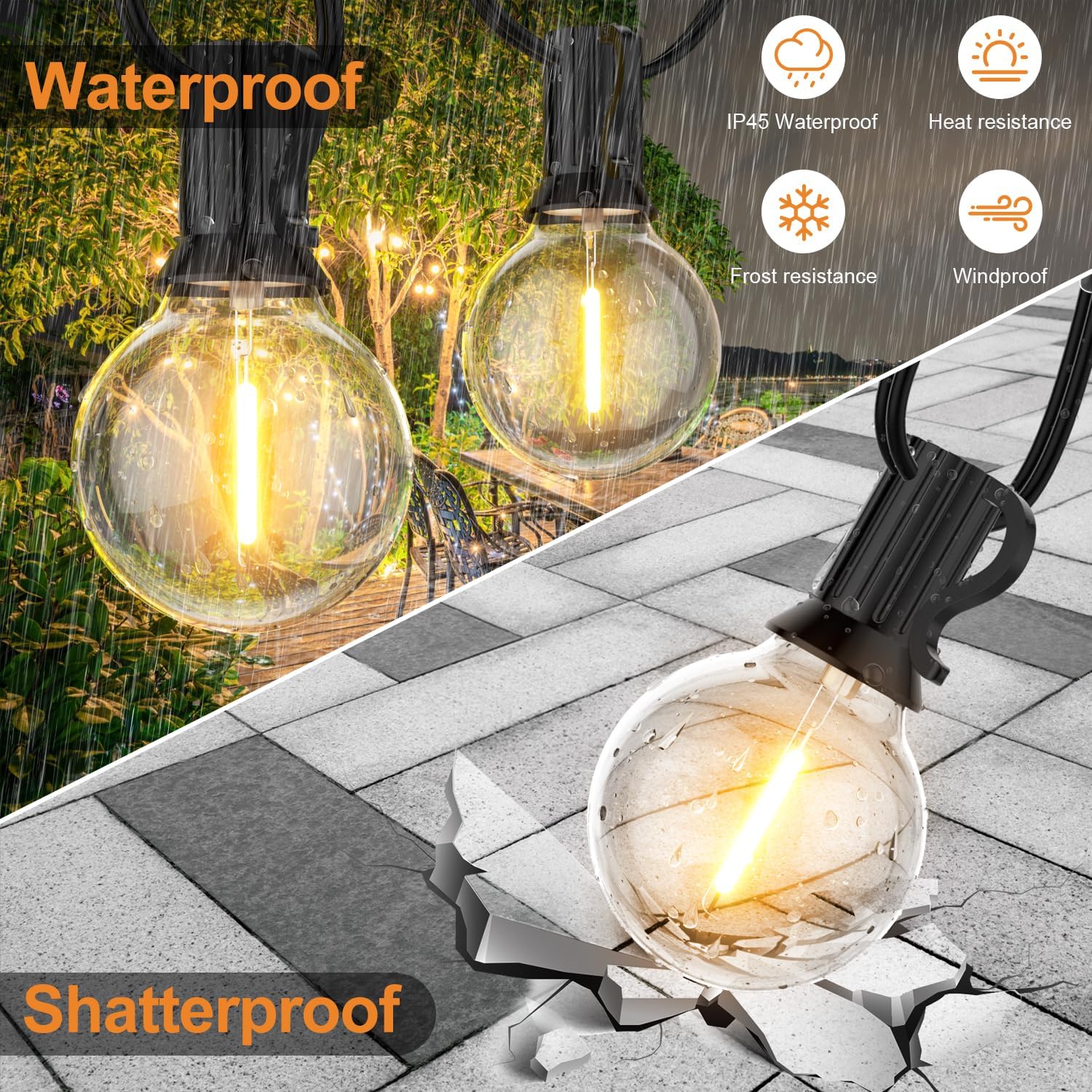 GPATIO 120FT Outdoor String Lights, Waterproof Patio Lights with 64 Hanging Lights Globe G40 Bulbs, 2700k Shatterproof for Backyard Outside Decor-4