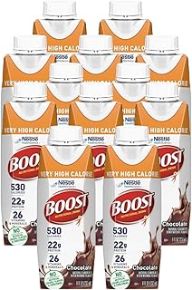 BOOST Very High Calorie Nutritional Drink Chocolate Made with Natural Chocolate Flavor & No Artificial Flavors, Colors & Sweeteners, 8 FL OZ (Pack of 12)