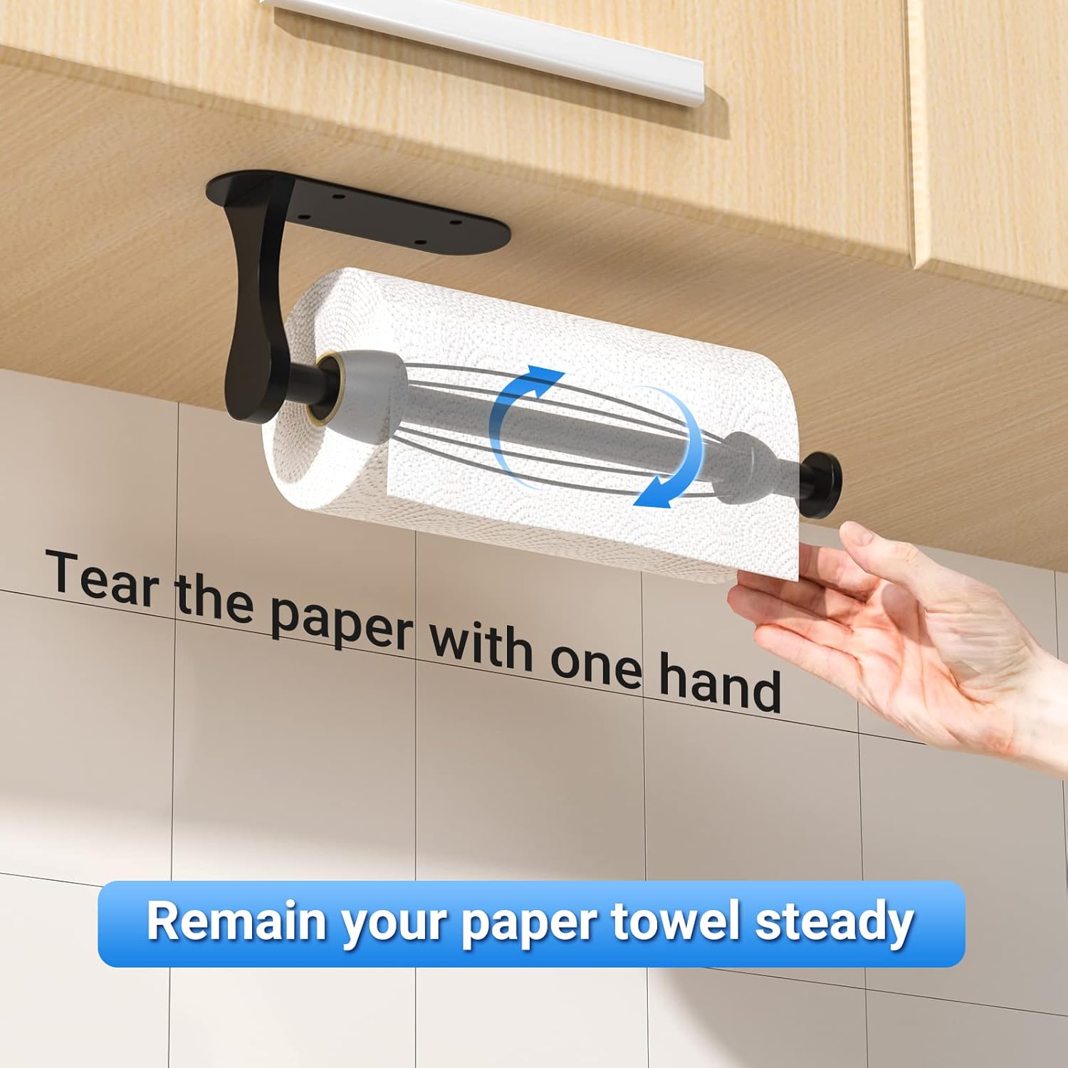 Paper Towel Holder, Easy Tear Wall Mount Under Cabinet with Damping Function, Stainless Steel Paper Roll Holder Adhesive or Screw for Bathroom-1