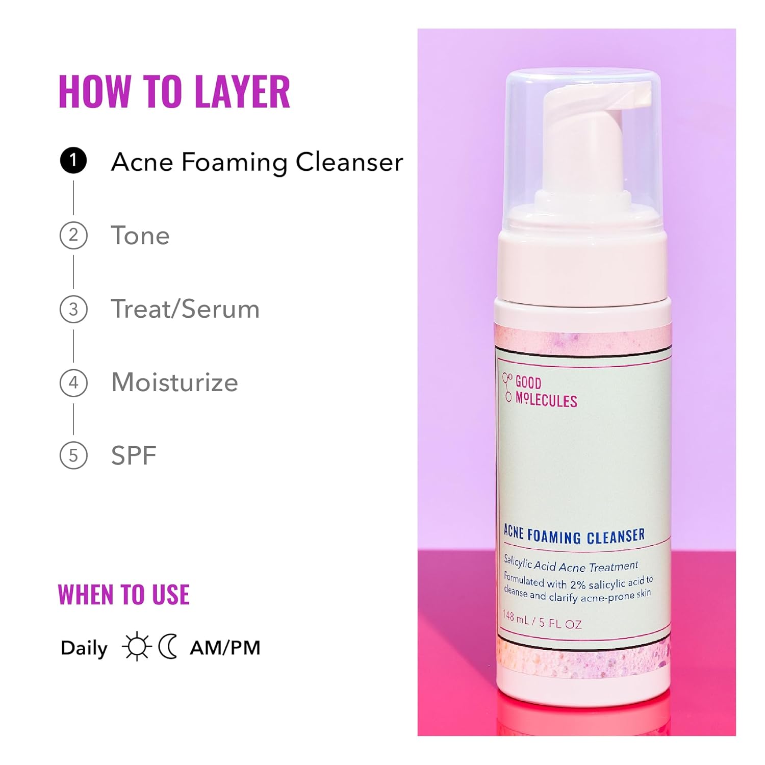 Good Molecules Acne Foaming Cleanser - Foam Anti-Acne Face Wash with Salicylic Acid BHA for Breakouts - Skincare for Face with Aloe and Witch Hazel-5