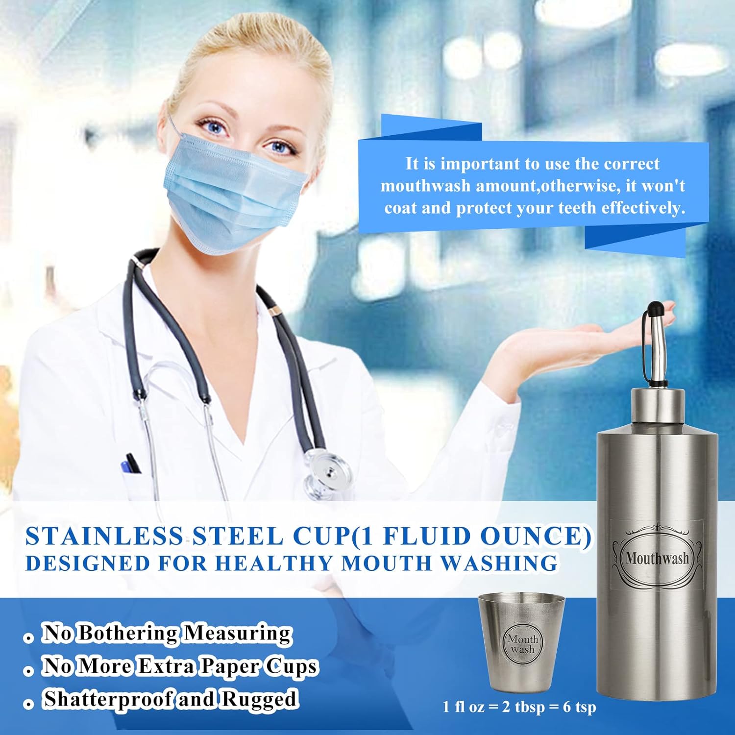 20 Oz Mouthwash Dispenser with Mat and Cup, Nickel Brushed Stainless Steel Bottle, Mouthwash Dispenser for Bathroom, Refillable Mouthwash Bottles Container with Funnel and Labels-3