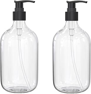 10 Ounce Clear Plastic Pump Bottle Dispenser, Refillable Empty Bottle Container with Pump for Essential Oil Soap Lotion Shampoo, 2 Pcs