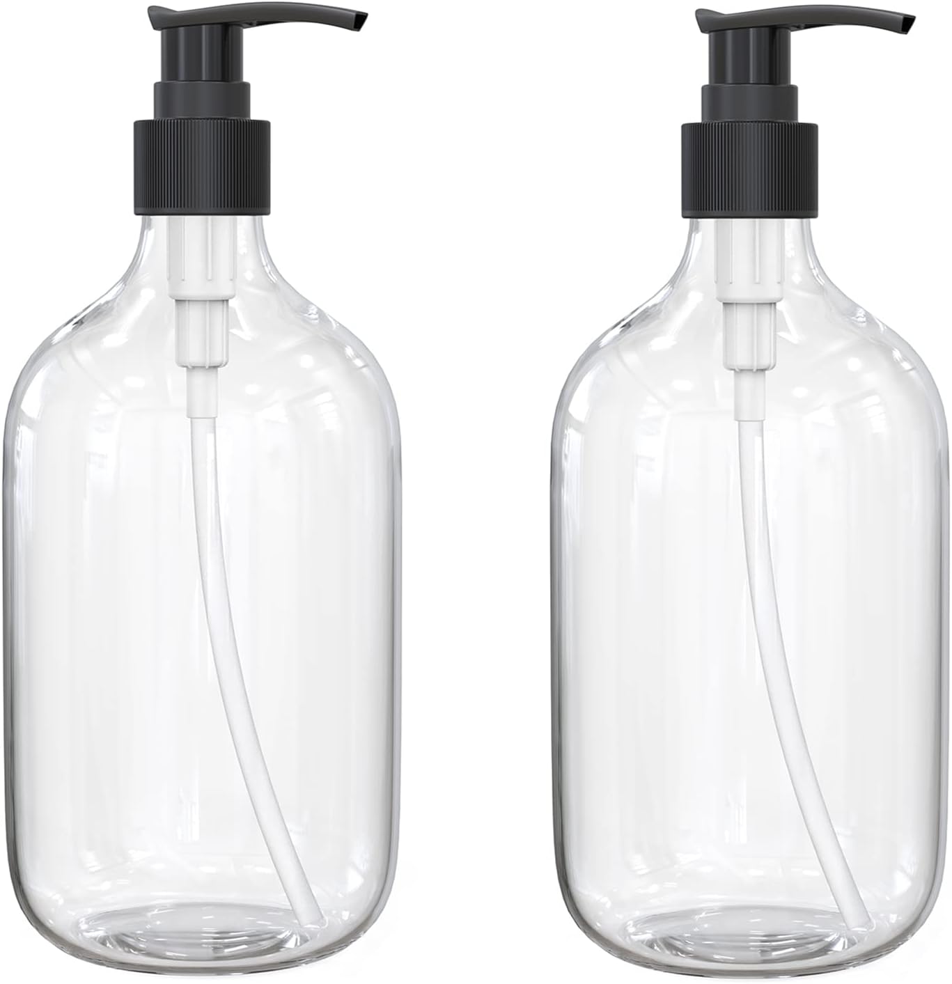 10 Ounce Clear Plastic Pump Bottle Dispenser, Refillable Empty Bottle Container with Pump for Essential Oil Soap Lotion Shampoo, 2 Pcs-0