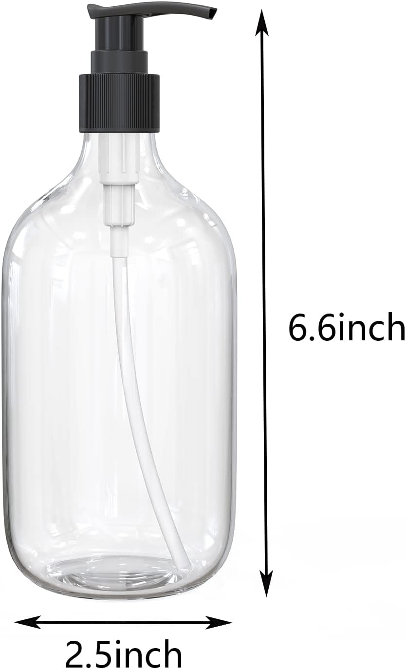 10 Ounce Clear Plastic Pump Bottle Dispenser, Refillable Empty Bottle Container with Pump for Essential Oil Soap Lotion Shampoo, 2 Pcs-1