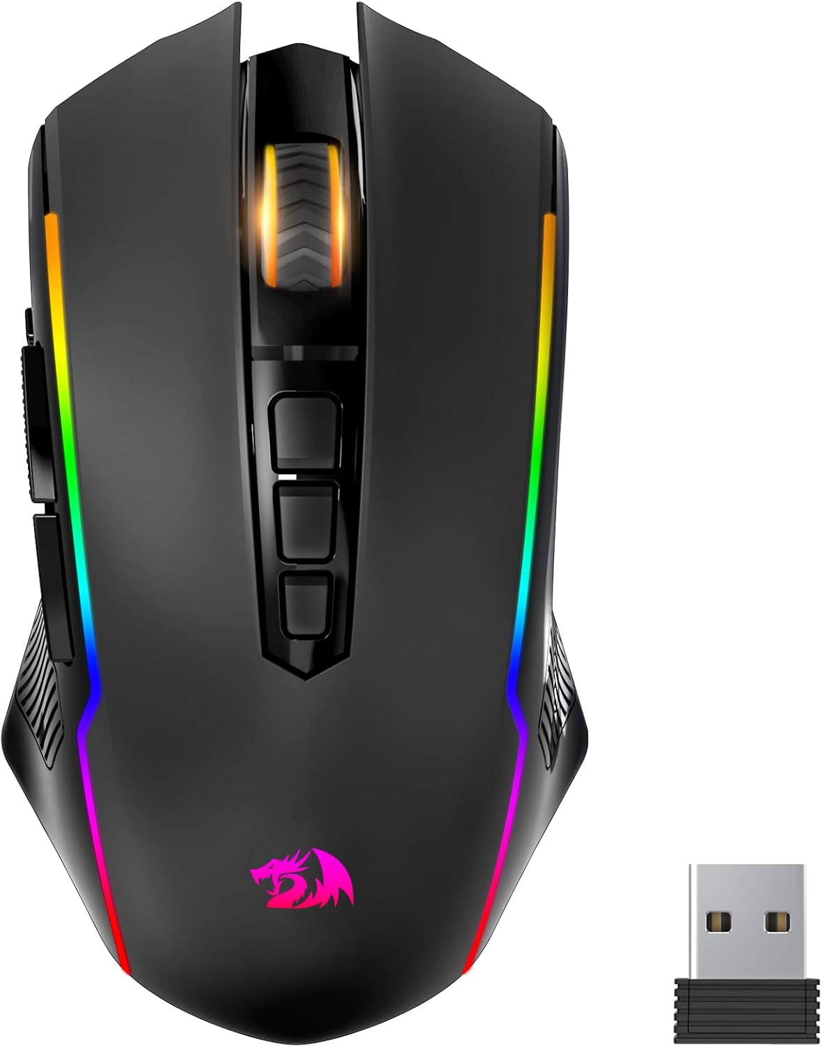 Redragon Gaming Mouse, Wireless Mouse Gaming with 8000 DPI, PC Gaming Mice with Fire Button, RGB Backlit Programmable Ergonomic Mouse Gamer, Rechargeable, 70Hrs for Windows, Mac Gamer, Black-0