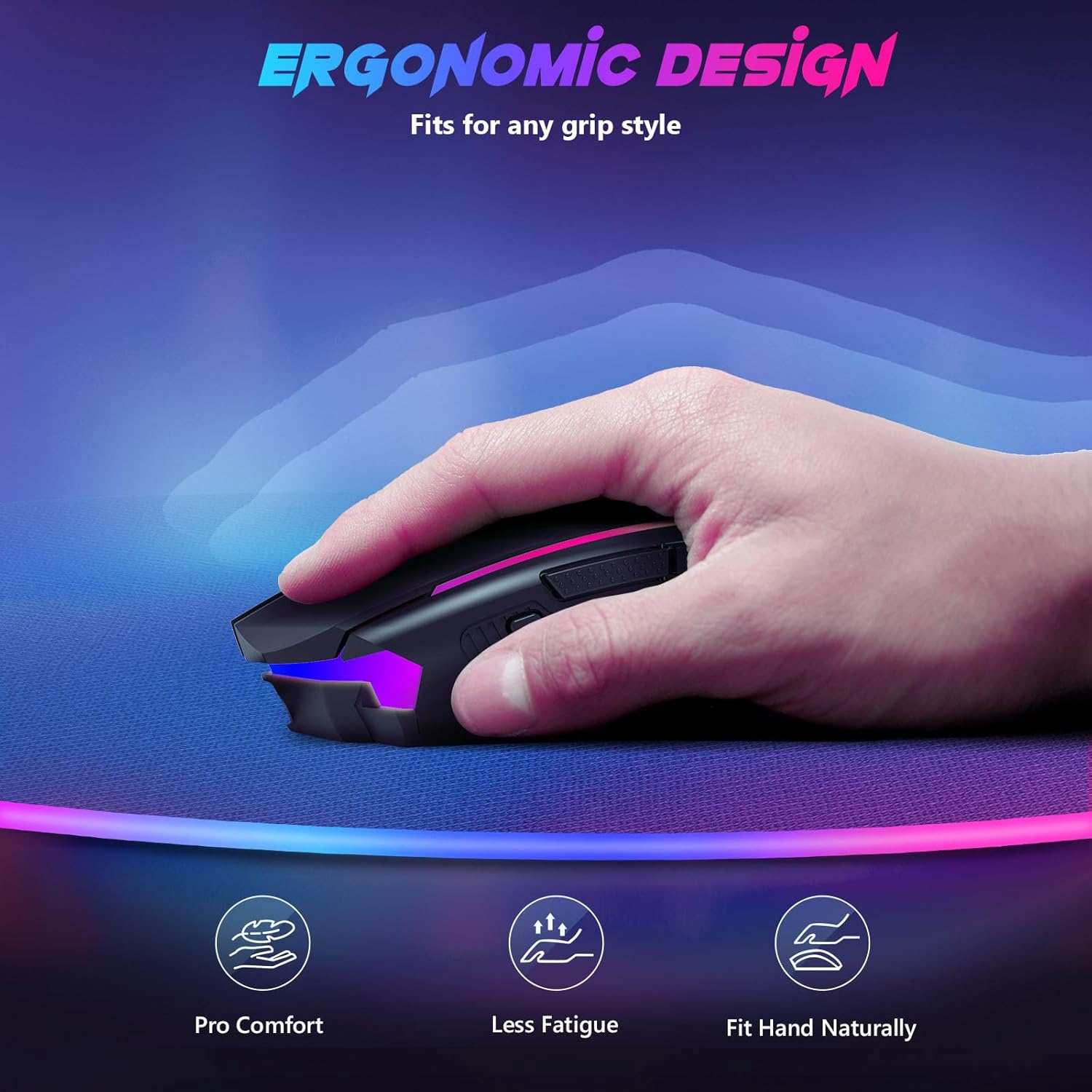 Redragon Gaming Mouse, Wireless Mouse Gaming with 8000 DPI, PC Gaming Mice with Fire Button, RGB Backlit Programmable Ergonomic Mouse Gamer, Rechargeable, 70Hrs for Windows, Mac Gamer, Black-7