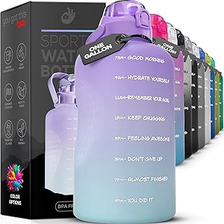 Motivational Water Bottle with Straw & Handle,One Gallon Water Bottle 128 oz/3.8L,Reusable Water Jug, Achieve All-Day Hydration SpillProof, BPA FREE