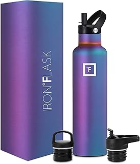 IRON °FLASK Camping & Hiking Hydration Canteens - 3 Lids (Narrow Straw/Spout Lid) Leak Proof Vacuum Insulated Stainless Steel - Hot & Cold Double Walled Sports Water Bottle