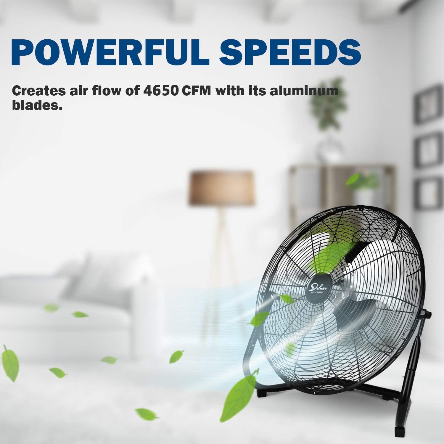 Simple Deluxe 20 Inch 3-Speed High Velocity Heavy Duty Metal Industrial Floor Fans , Black, 20"-3