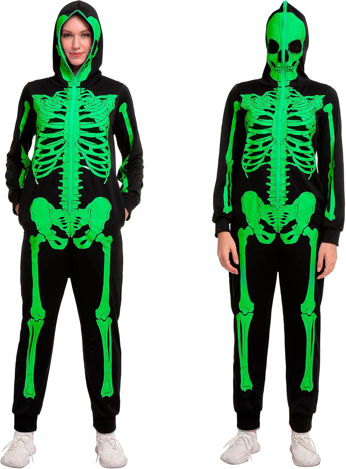 Spooktacular Creations Skeleton Pajama, Glow in the Dark Skeleton Costume Jumpsuit Adult Women for Halloween Themed Party-0