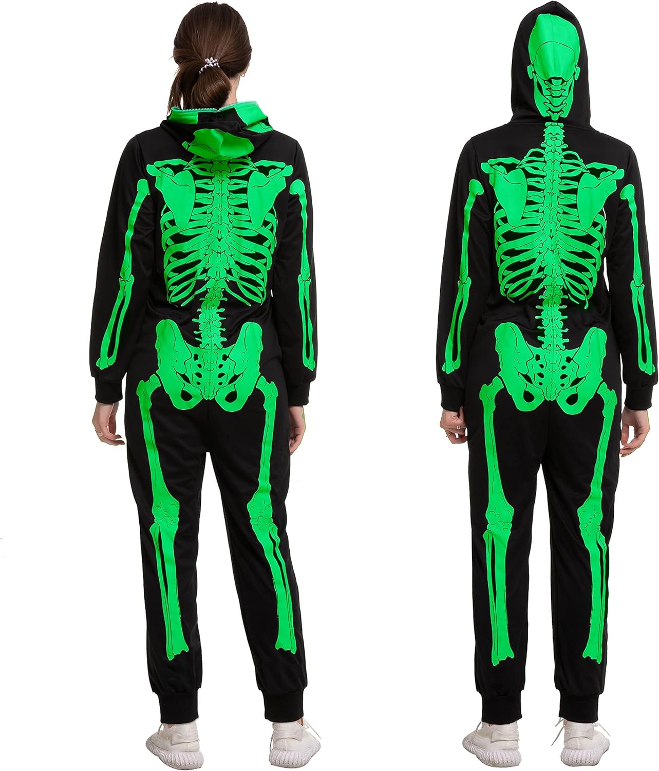 Spooktacular Creations Skeleton Pajama, Glow in the Dark Skeleton Costume Jumpsuit Adult Women for Halloween Themed Party-1