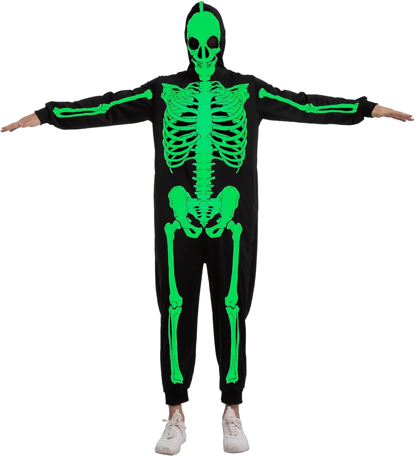 Spooktacular Creations Skeleton Pajama, Glow in the Dark Skeleton Costume Jumpsuit Adult Women for Halloween Themed Party-3