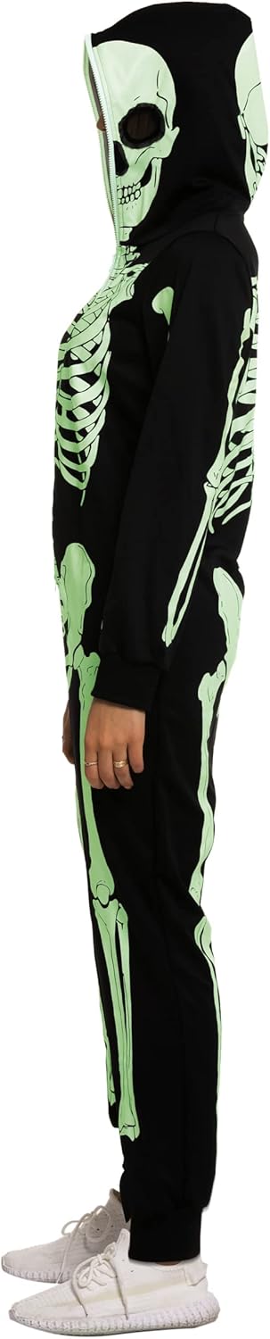 Spooktacular Creations Skeleton Pajama, Glow in the Dark Skeleton Costume Jumpsuit Adult Women for Halloween Themed Party-8