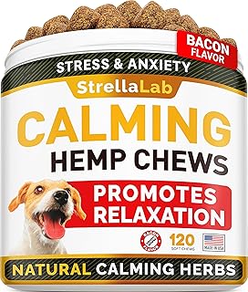 STRELLALAB Hemp Calming Chews for Dogs Anxiety Relief - Made in USA w/Hemp Oil - Dog Training & Behavior Aid - Natural Stress Relief During Firework, Storm, Separation, Barking - 120 Treats