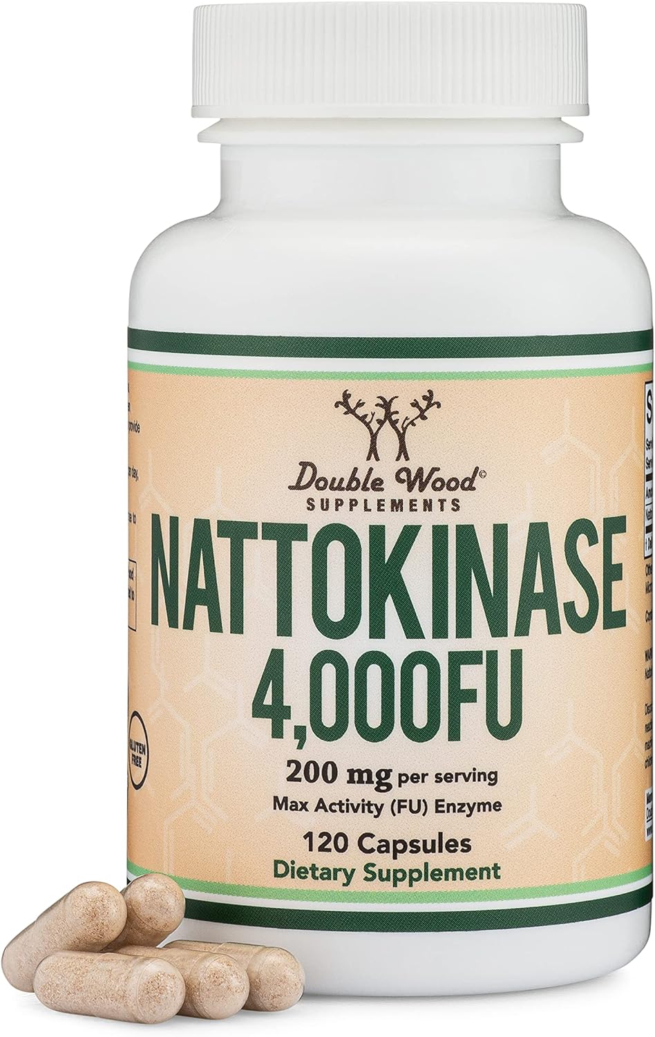 Nattokinase Supplement 4,000 FU Servings, 120 Capsules (Derived from Japanese Natto) Systemic Enzymes for Cardiovascular and Circulatory Support by Double Wood-0