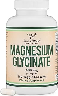 Magnesium Glycinate 400mg, 180 Capsules (Vegan Safe, Third Party Tested, Gluten Free, Non-GMO) High Absorption Magnesium by Double Wood Supplements