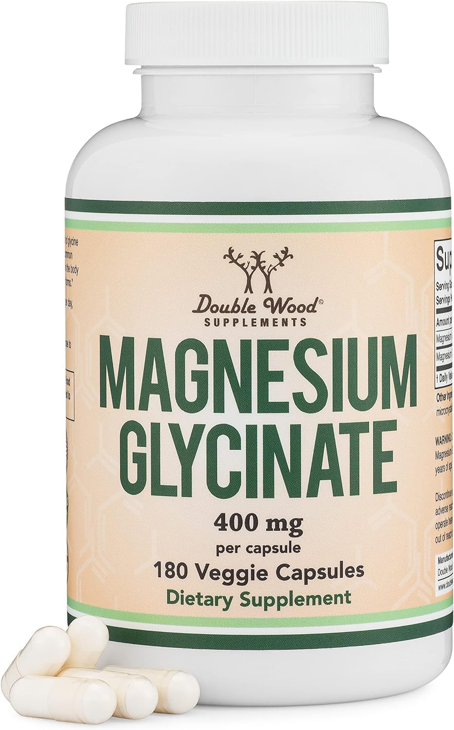 Magnesium Glycinate 400mg, 180 Capsules (Vegan Safe, Third Party Tested, Gluten Free, Non-GMO) High Absorption Magnesium by Double Wood Supplements-6