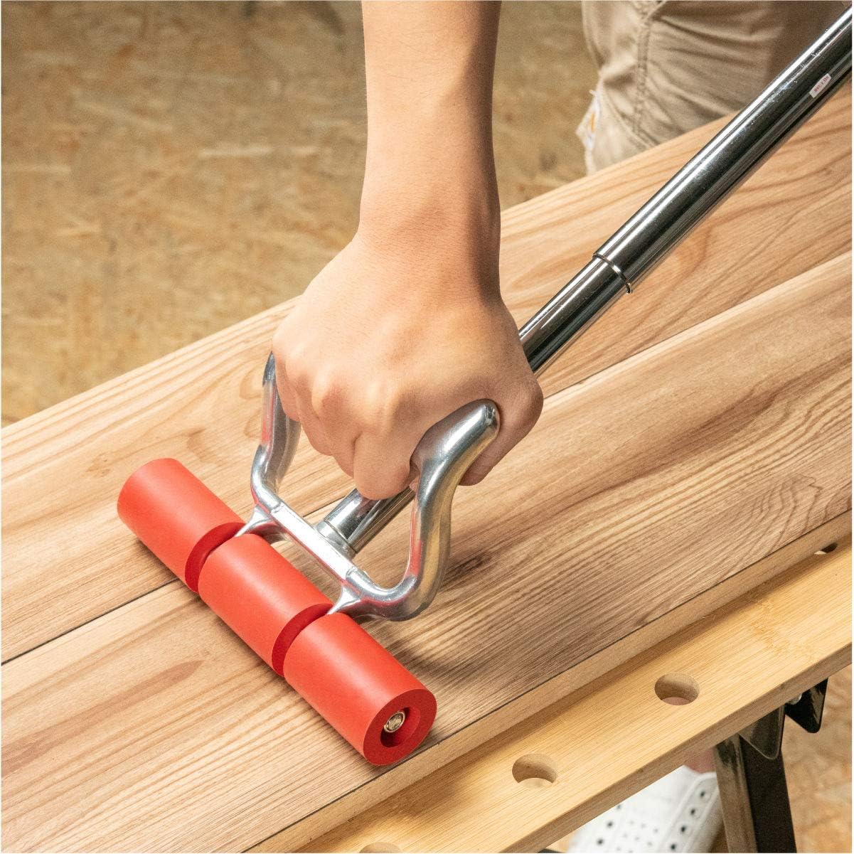 POWERTEC Extendable Floor and Wall Roller for Vinyl Flooring, Tile & Linoleum Roller with Extendable 17" to 27" Handle, 7.5" Wide for LVP, Veneer, Carpet, Wall Coverings, 1PK (71033V)-2