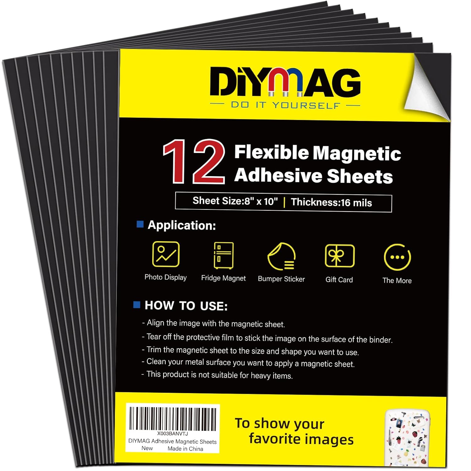 DIYMAG Magnetic Adhesive Sheets, |8" x 10"|, 12 Pack Flexible Magnetic Sheets with Adhesive Backing for Crafts, Photos and Pattern Storage, Easy to Peel and Stick-0