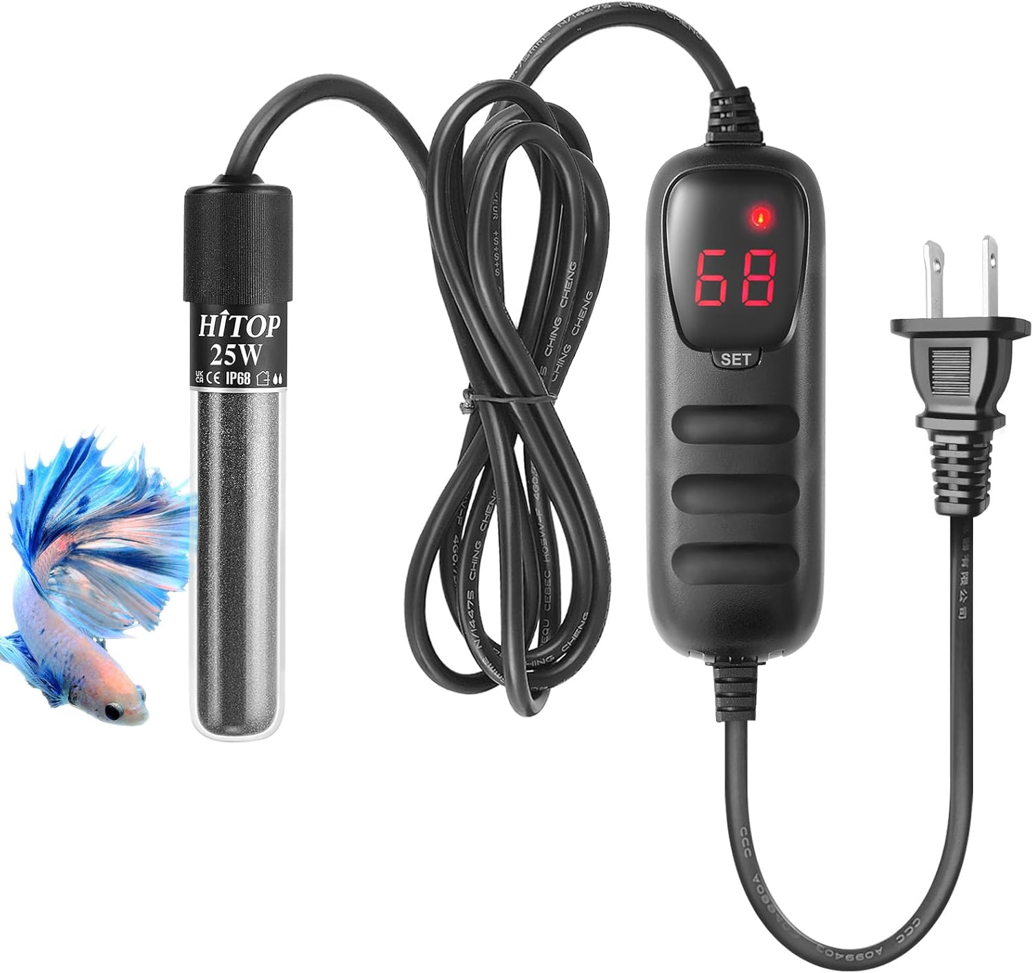 HITOP Mini Submersible Aquarium Heater - 25W 50W 100W 200W 300W Small Heater for Fish Tank 1-70 Gallon with Controller (25W)-0