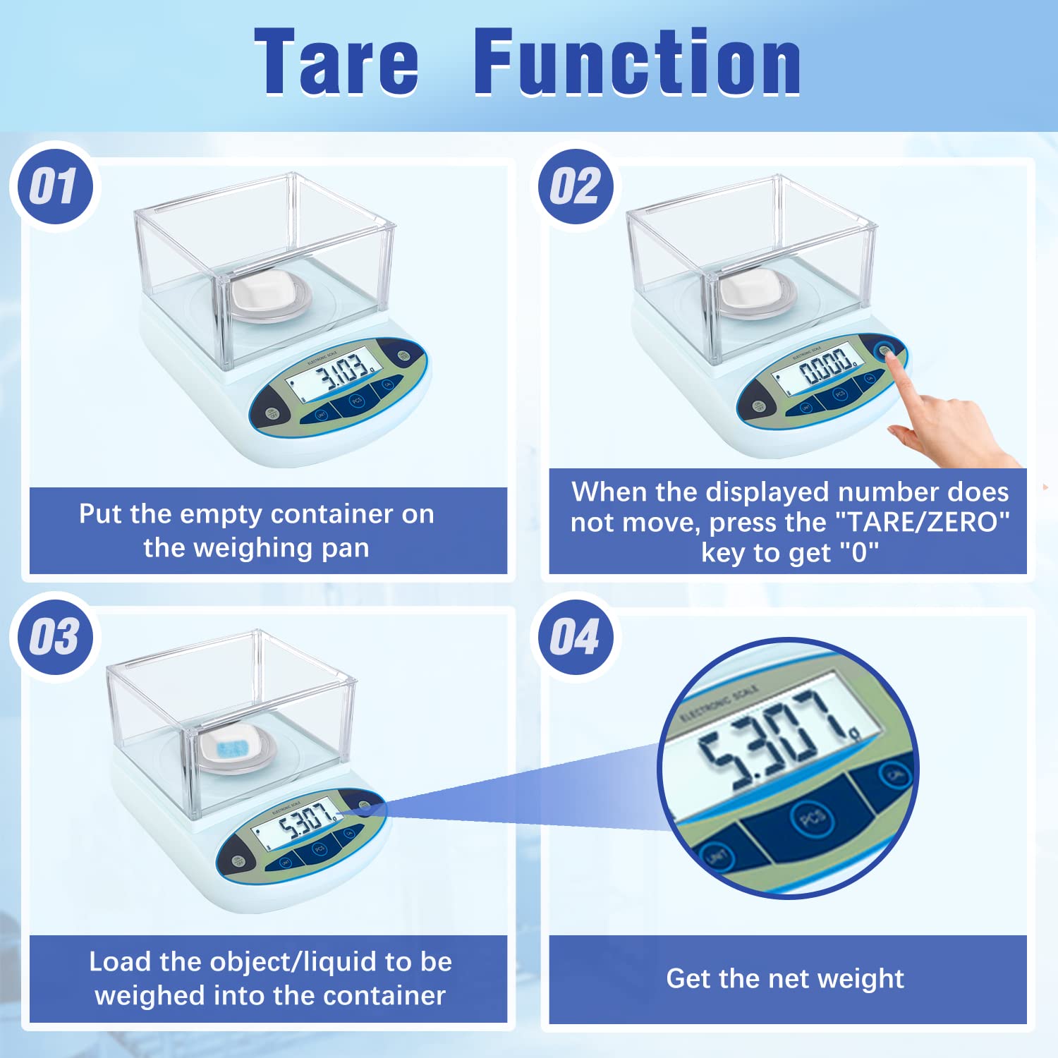 FOUR E'S SCIENTIFIC Lab Scale 100g x 0.001g Accuracy - High Precision Laboratory Analytical Balance with Windshield Digital Scientific Scale Jewelry/Kitchen Scale-3