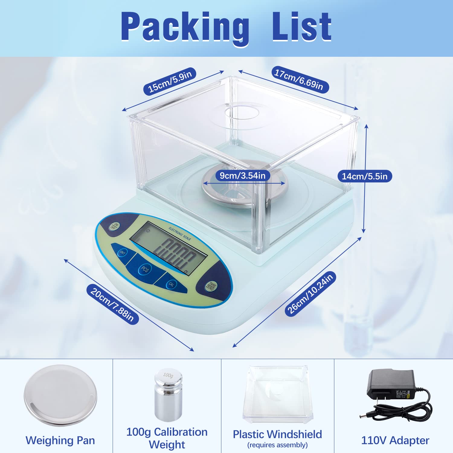 FOUR E'S SCIENTIFIC Lab Scale 100g x 0.001g Accuracy - High Precision Laboratory Analytical Balance with Windshield Digital Scientific Scale Jewelry/Kitchen Scale-5