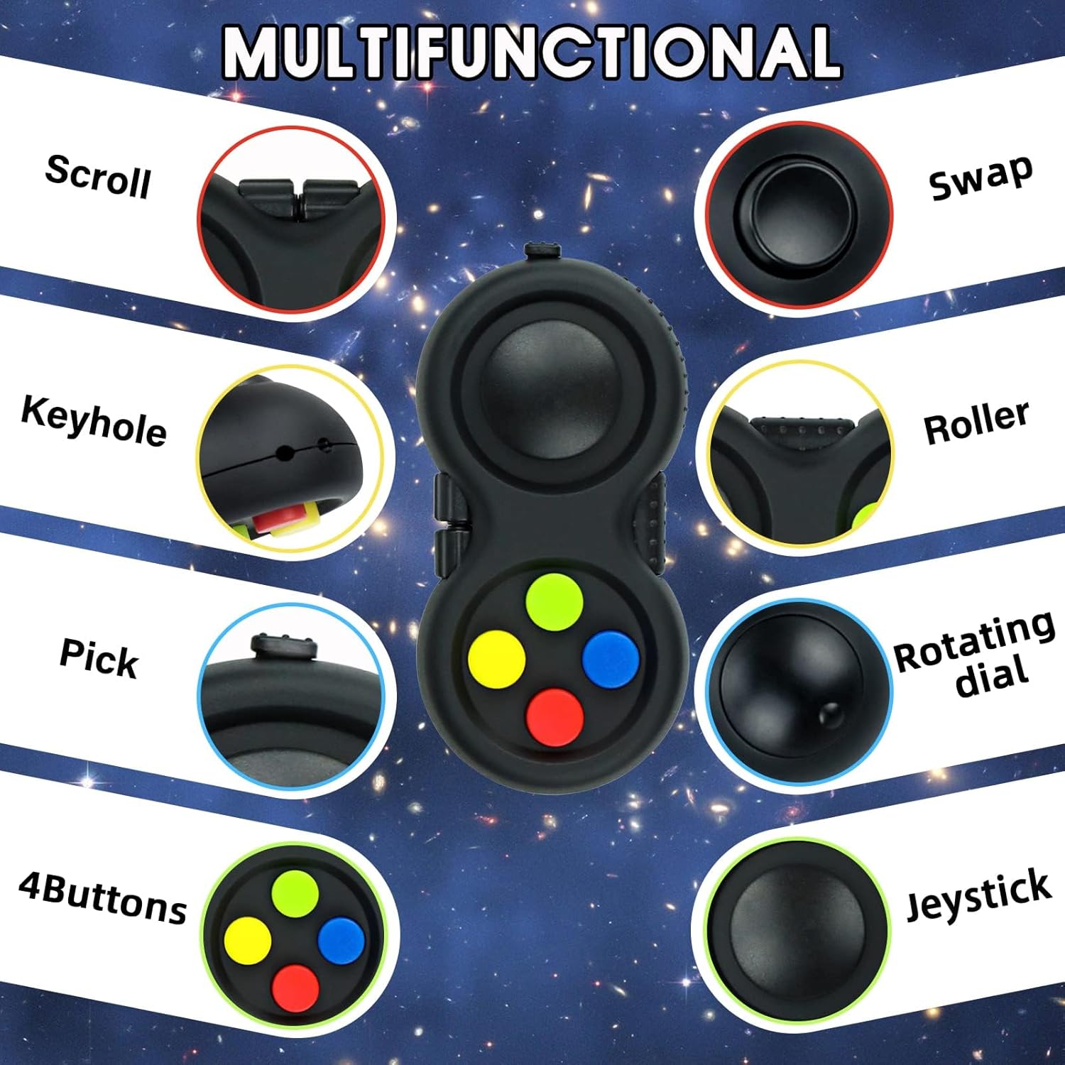 WTYCD Original Fidget Toy Game, Rubberized classical Controller Fidget Concentration Toy with 8-Fidget Functions and Lanyard - Excellent for Relieving Stress and Anxiety-3