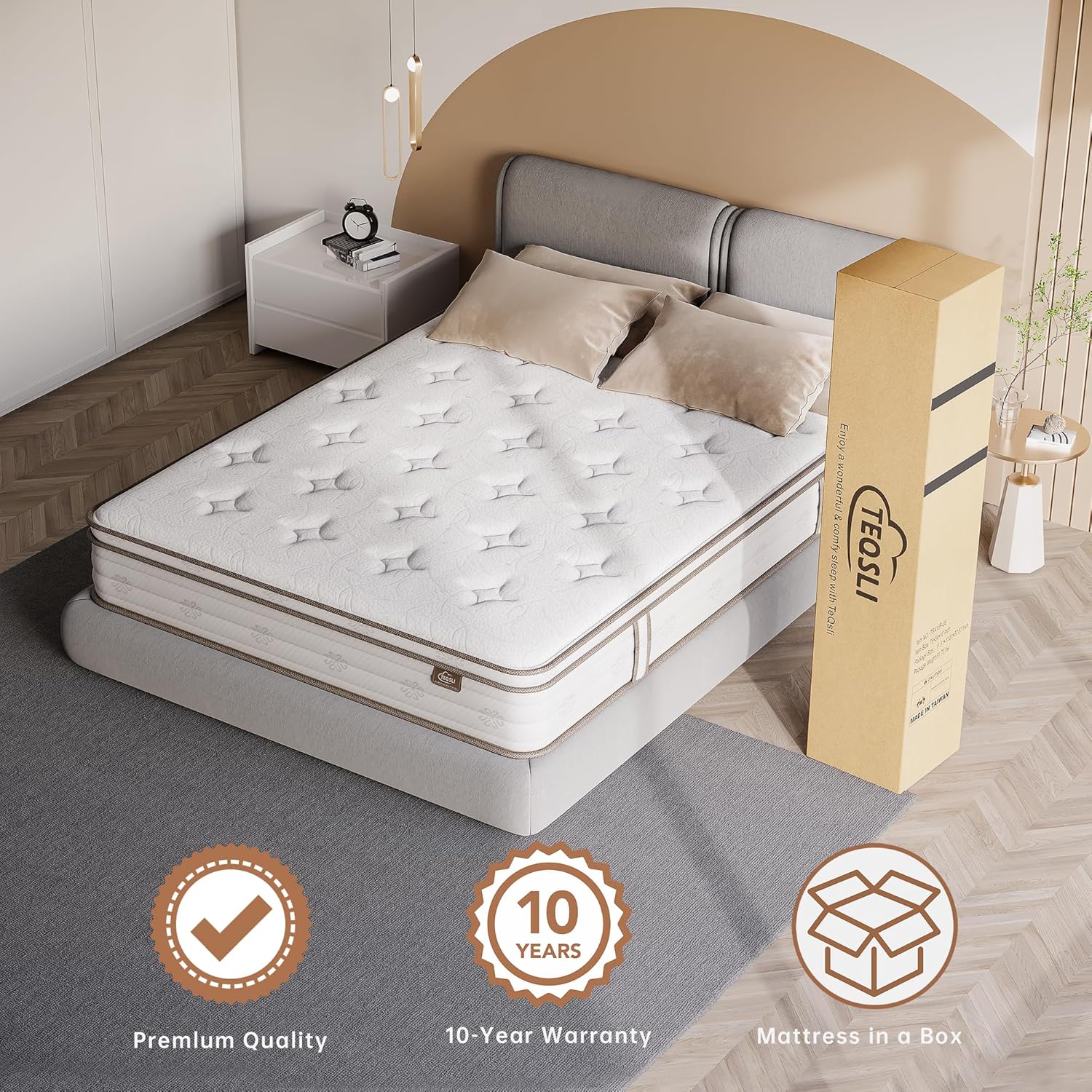 TeQsli Twin Mattress 10 Inch, Sleep Cooler Eggshell Memory Foam and 7 Zone Pocket Innerspring Hybrid Mattress Medium Firm, Twin Bed Mattress in a Box, 100-Night Trial, 10-Year Support-6