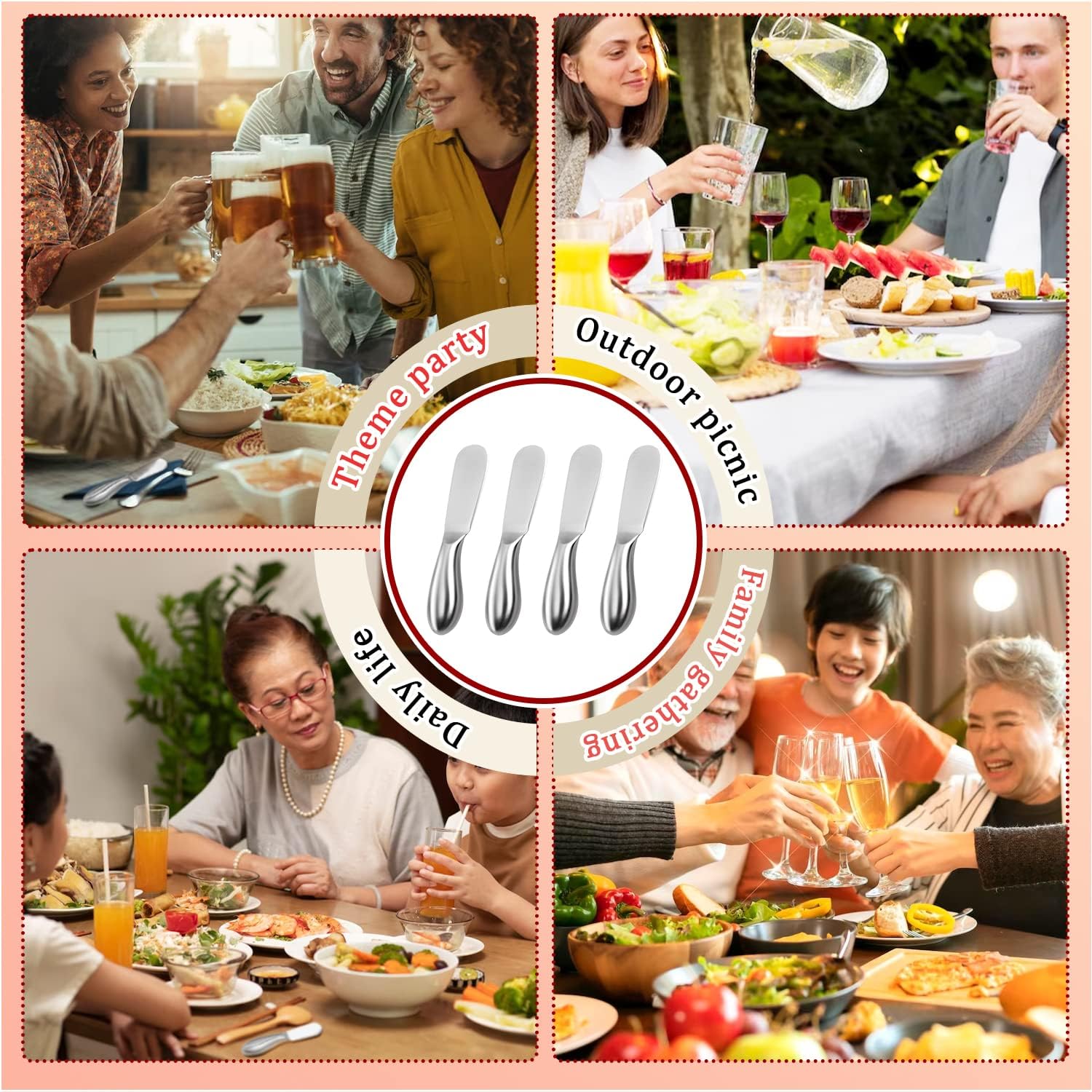 Butter Knife Butter Spreader Knives 4 PCS Stainless Steel Cheese Butter Spreader Knife Set Charcuterie Utensils Cheese Knives Butter Knife Spreader for Cheese Cold Butter Jam Pastry making-5