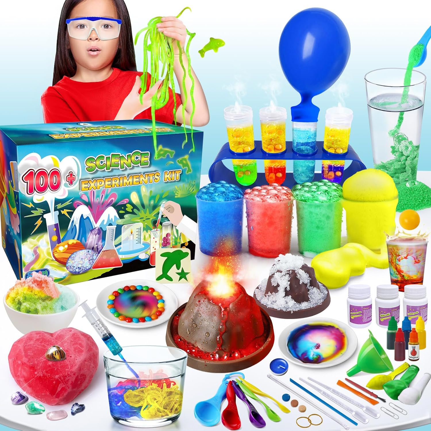 UNGLINGA 100+ Science Lab Experiments Kit for Kids, S.T.E.M Project Activities Educational Birthday Toys Gifts for Boys Girls, Chemistry Set, Gems Dig, Volcano, Glowing Worms-0