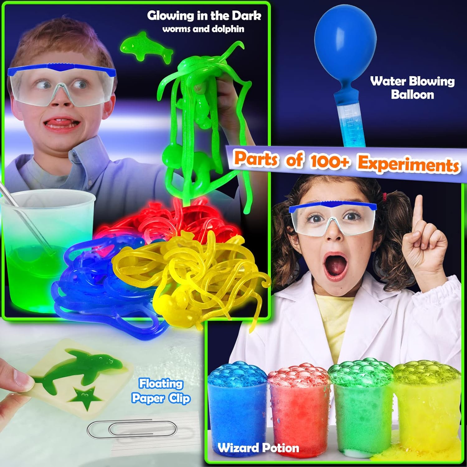 UNGLINGA 100+ Science Lab Experiments Kit for Kids, S.T.E.M Project Activities Educational Birthday Toys Gifts for Boys Girls, Chemistry Set, Gems Dig, Volcano, Glowing Worms-1