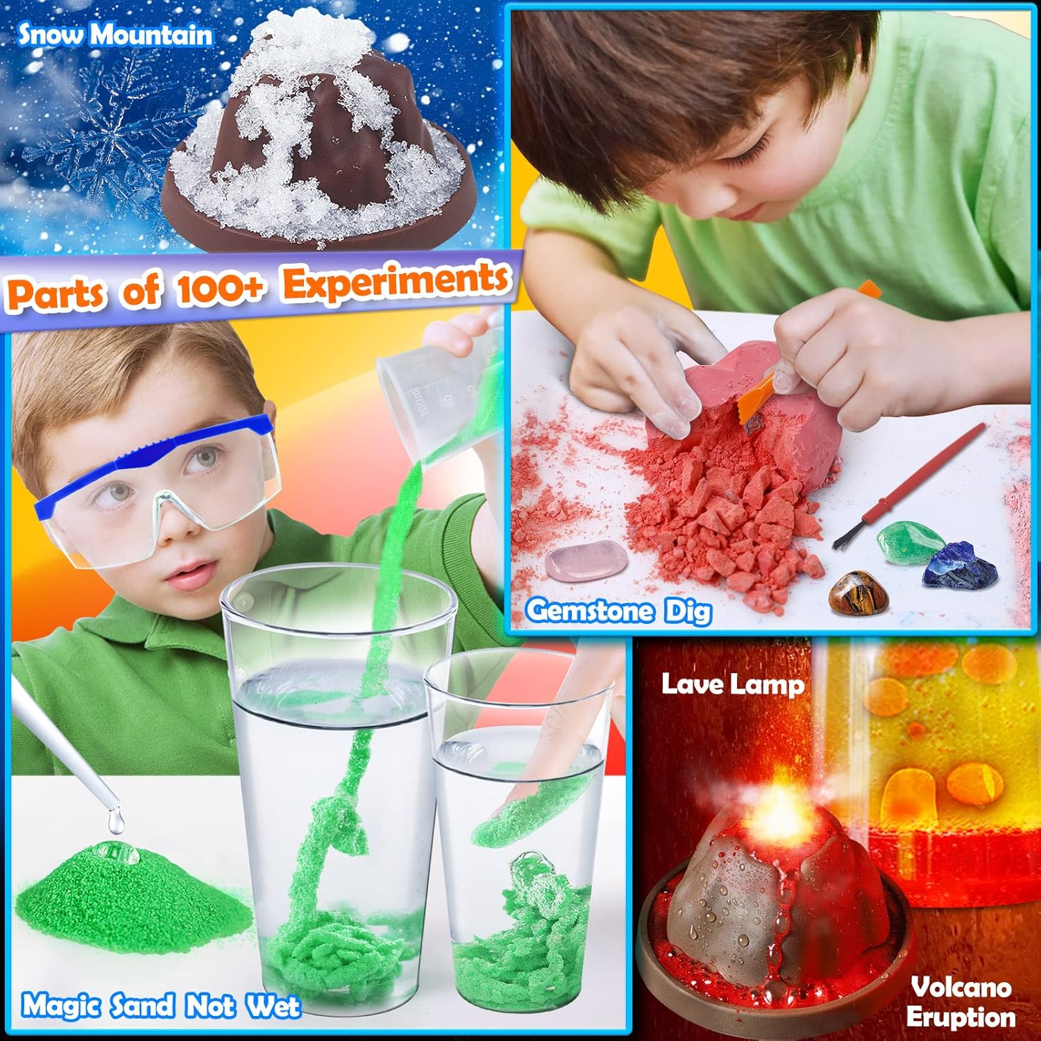 UNGLINGA 100+ Science Lab Experiments Kit for Kids, S.T.E.M Project Activities Educational Birthday Toys Gifts for Boys Girls, Chemistry Set, Gems Dig, Volcano, Glowing Worms-2