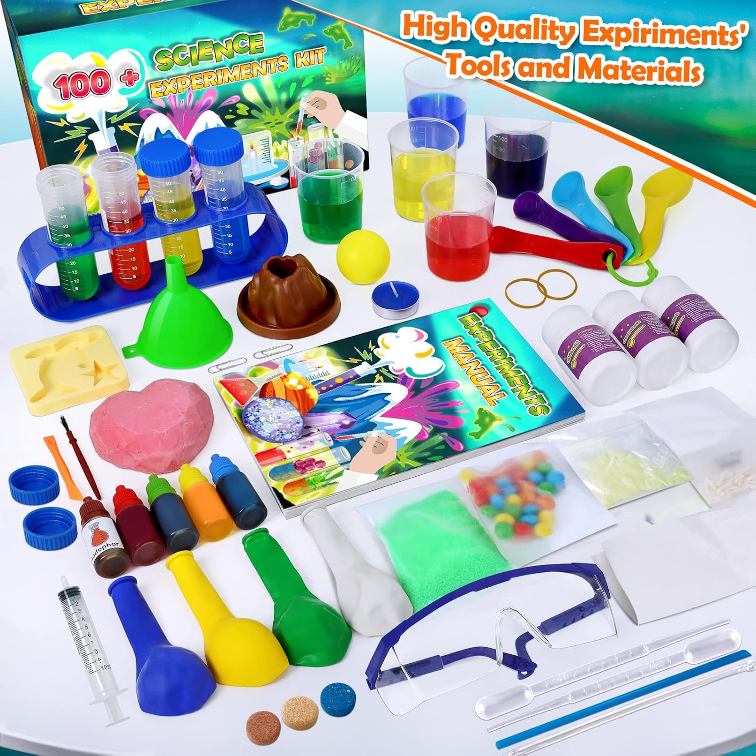 UNGLINGA 100+ Science Lab Experiments Kit for Kids, S.T.E.M Project Activities Educational Birthday Toys Gifts for Boys Girls, Chemistry Set, Gems Dig, Volcano, Glowing Worms-5