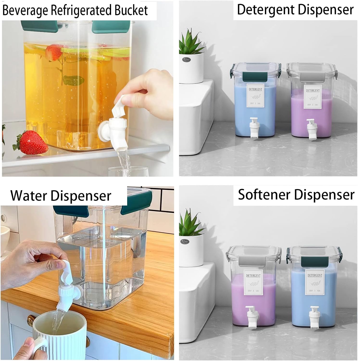 Laundry Detergent Dispenser Beverage Refrigerated Bucket with Faucet Fabric Softener Container for Detergent, Lemonade Juice, Milk, Fabric Softener, Bleaching Agent, Blue-2