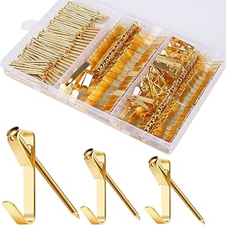 184 Pieces Picture Hanging Kit, 20lb, 30lb, and 50lb Picture Hangers, Metal Picture Hanging Hooks with Nails, on Drywall, Wooden Wall(Gold)