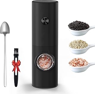 SVAVO Electric Pepper Grinder, Battery Operated Salt Grinder, Automatic Pepper Mill with LED Light, Adjustable Coarseness One-hand Control, Black Peppercorn Grinder Refillable, Battery Not Included