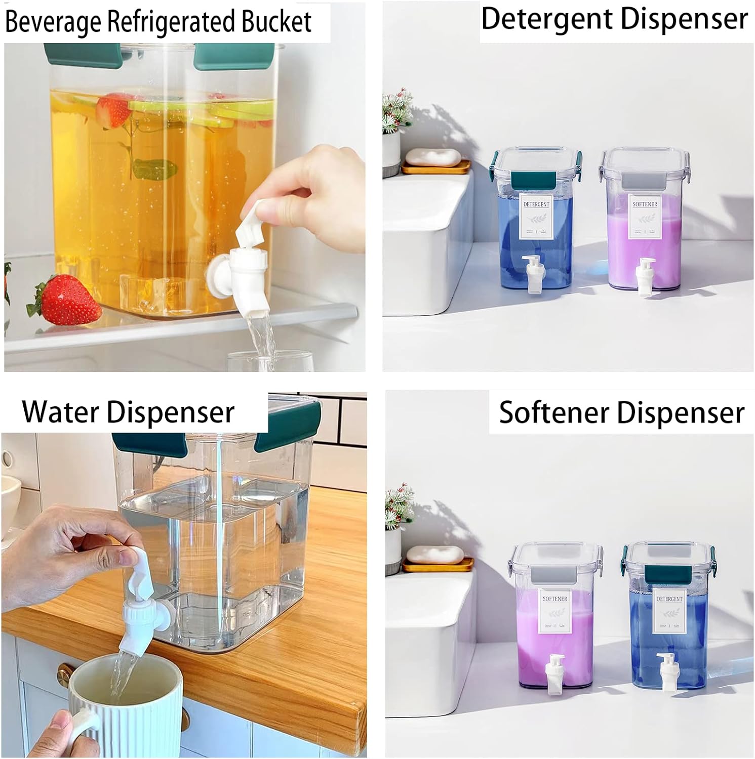 Laundry Detergent Dispenser Beverage Refrigerated Bucket with Faucet Fabric Softener Container for Detergent, Lemonade Juice, Milk, Fabric Softener, Bleaching Agent, Grey-2