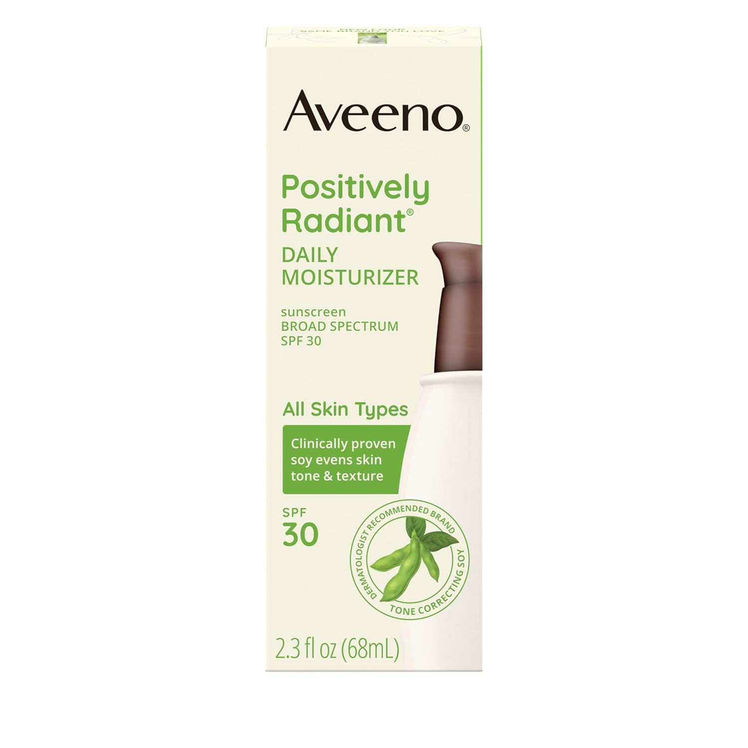 Aveeno Positively Radiant Face Moisturizer with SPF 30 Sunscreen, Hydrating Facial Moisturizer with Soy Extract to Visibly Improve Skin Tone and Texture, Hypoallergenic Formula, Oil-Free, 2.3 FL OZ-2