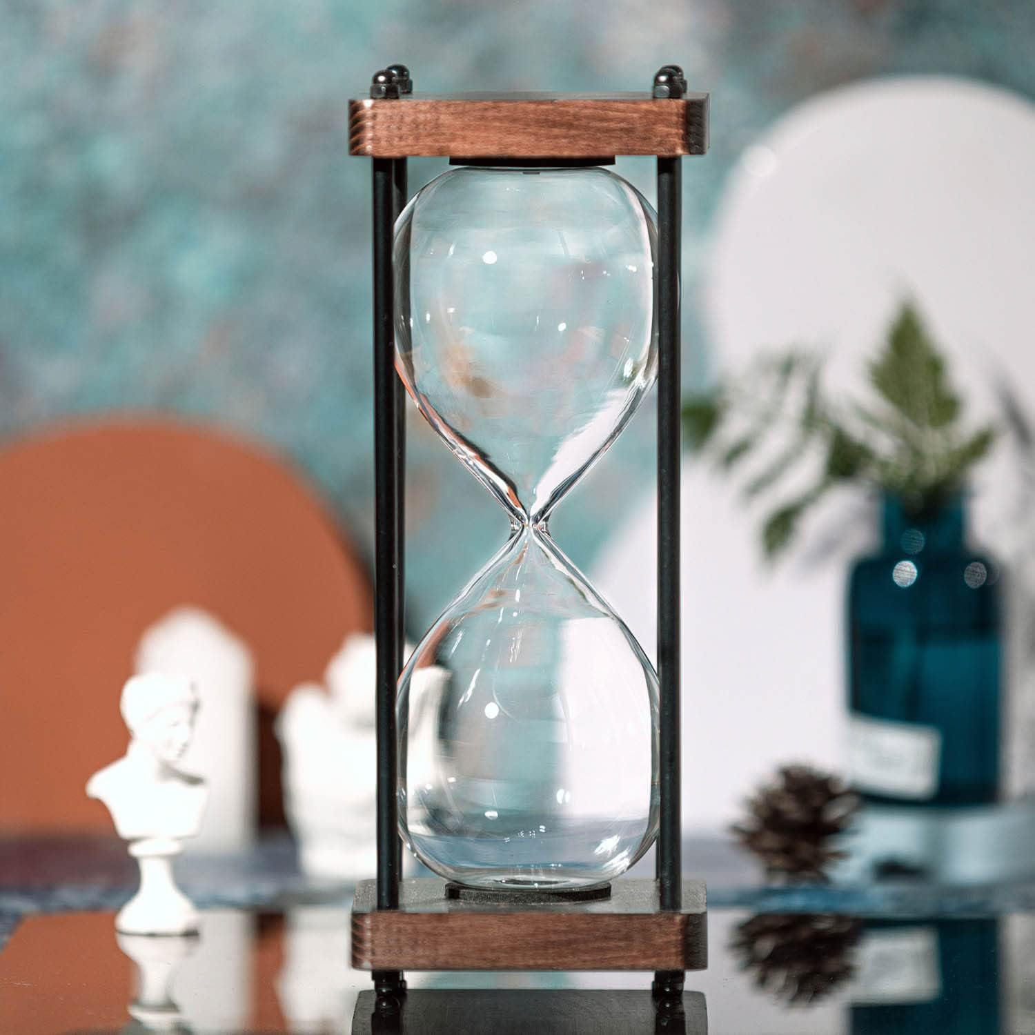 Large Fillable Hourglass Timer, Empty Hourglass Decorative Wooden Sandglass Clear-1