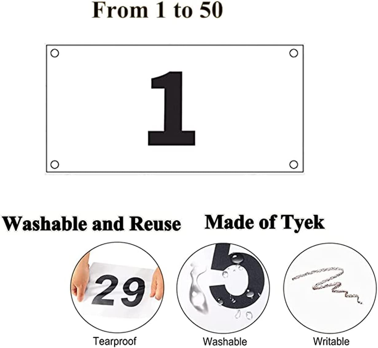 Running Race Bibs Large Numbers with Safety Pins for Marathon Race Events- Tyvek Tearproof Waterproof-2