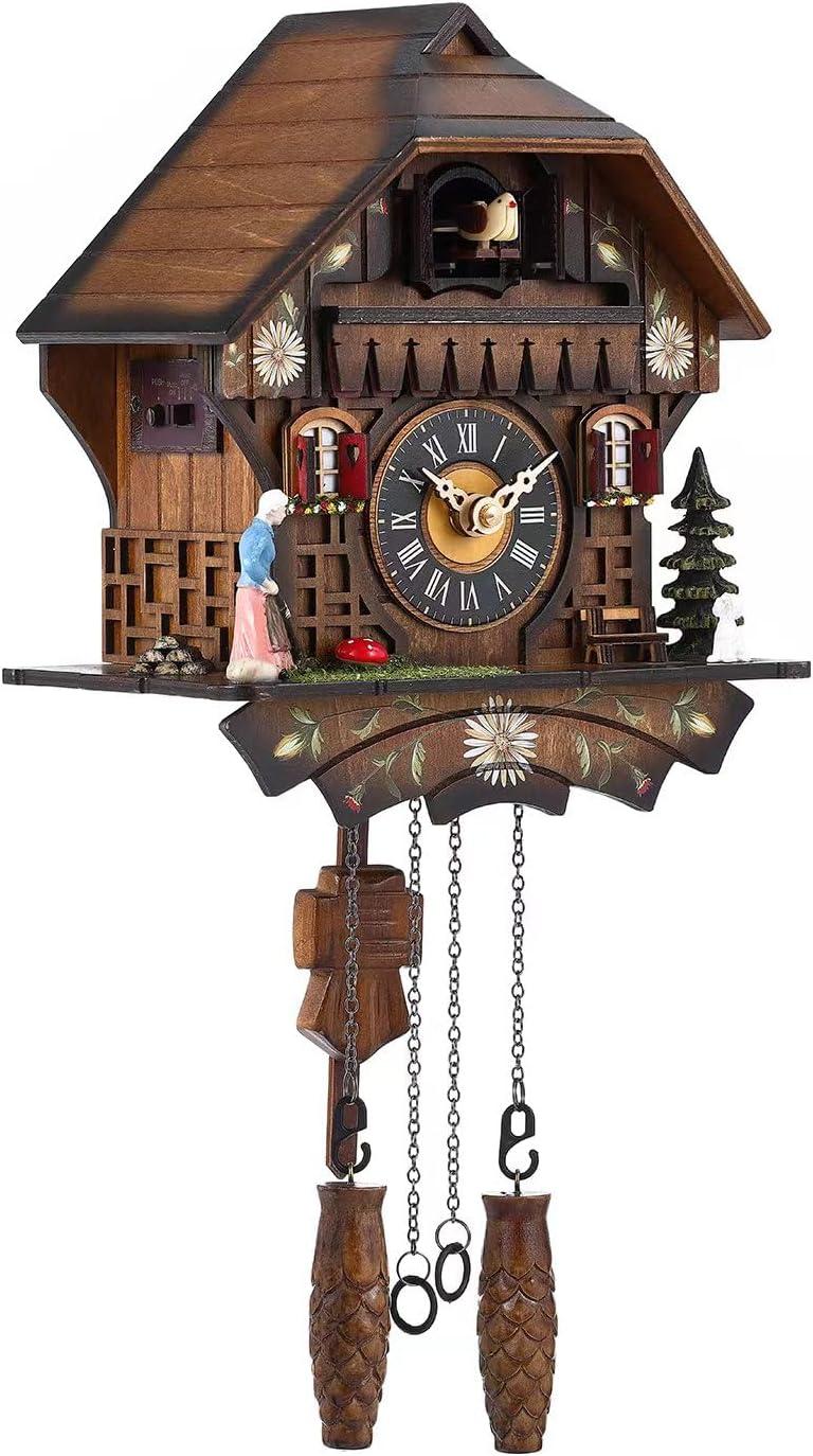 Kintrot Cuckoo Clock Antique Black Forest House Clock Tranditional Wooden Pendulum Quartz Wall Clock