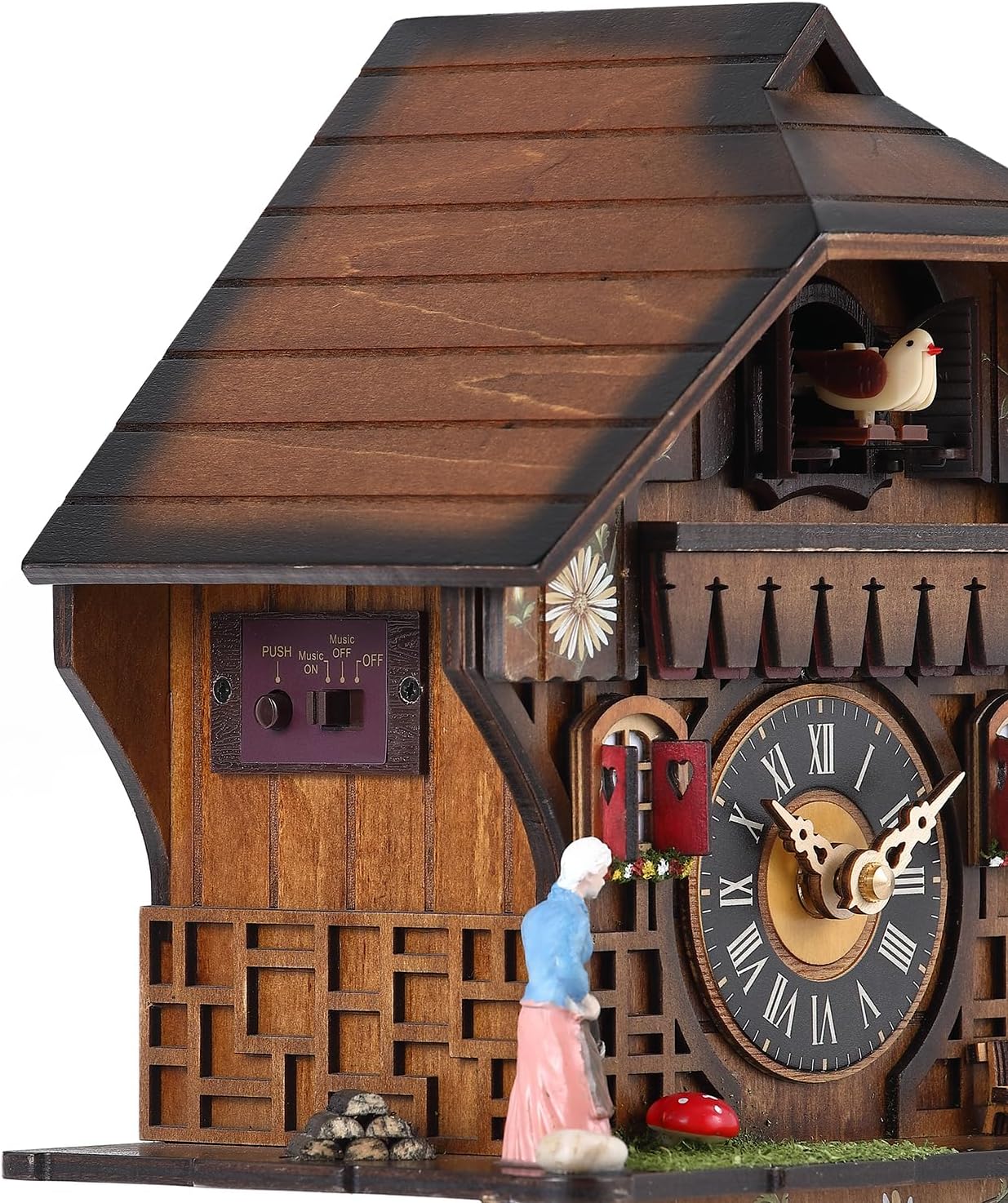 Kintrot Cuckoo Clock Antique Black Forest House Clock Tranditional Wooden Pendulum Quartz Wall Clock-2