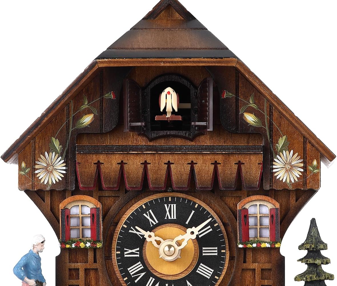 Kintrot Cuckoo Clock Antique Black Forest House Clock Tranditional Wooden Pendulum Quartz Wall Clock-5