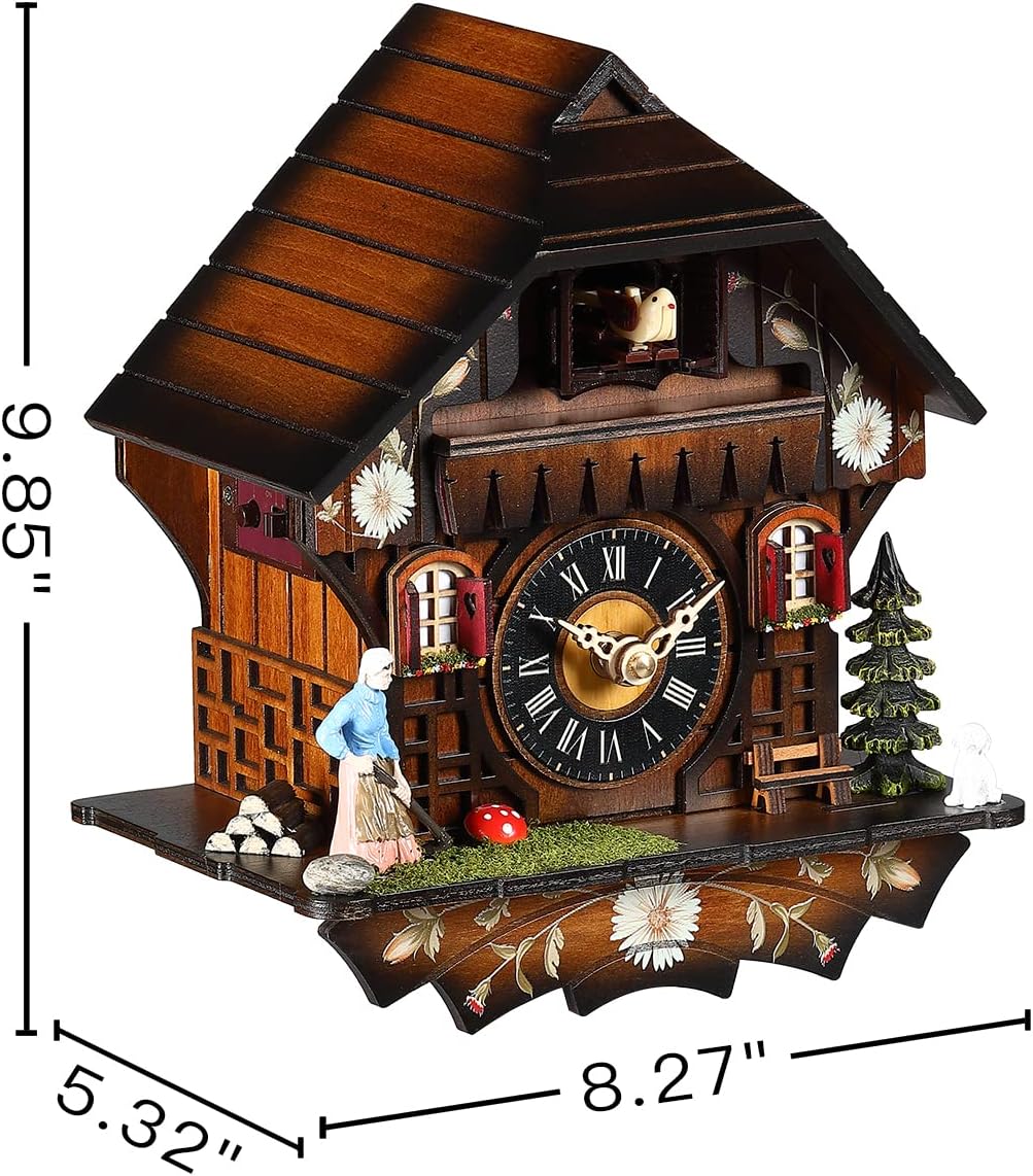 Kintrot Cuckoo Clock Antique Black Forest House Clock Tranditional Wooden Pendulum Quartz Wall Clock-6