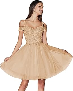 TIRAS Lace Appliques Short Homecoming Dresses 2024 Cold Shoulder Glitter Tulle Cocktail Gowns