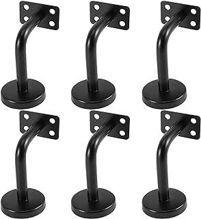 KEILEOHO 6 Pack Handrail Brackets, Stainless Steel Handrail Holder, Wall Mount Stairway Railing Bracket, Black Flat Handrail Brackets Stair Rail Brackets for Guardrail, Staircase, Banister