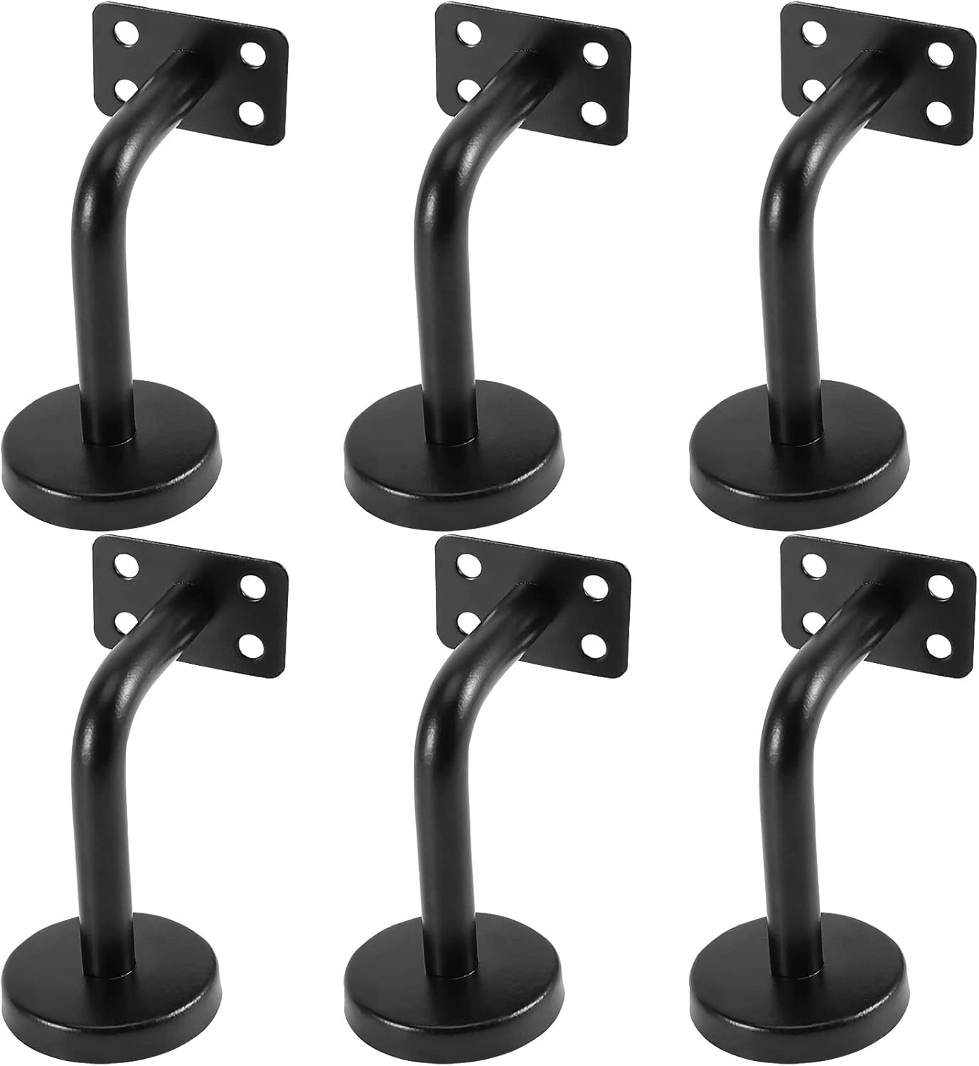 KEILEOHO 6 Pack Handrail Brackets, Stainless Steel Handrail Holder, Wall Mount Stairway Railing Bracket, Black Flat Handrail Brackets Stair Rail Brackets for Guardrail, Staircase, Banister-0