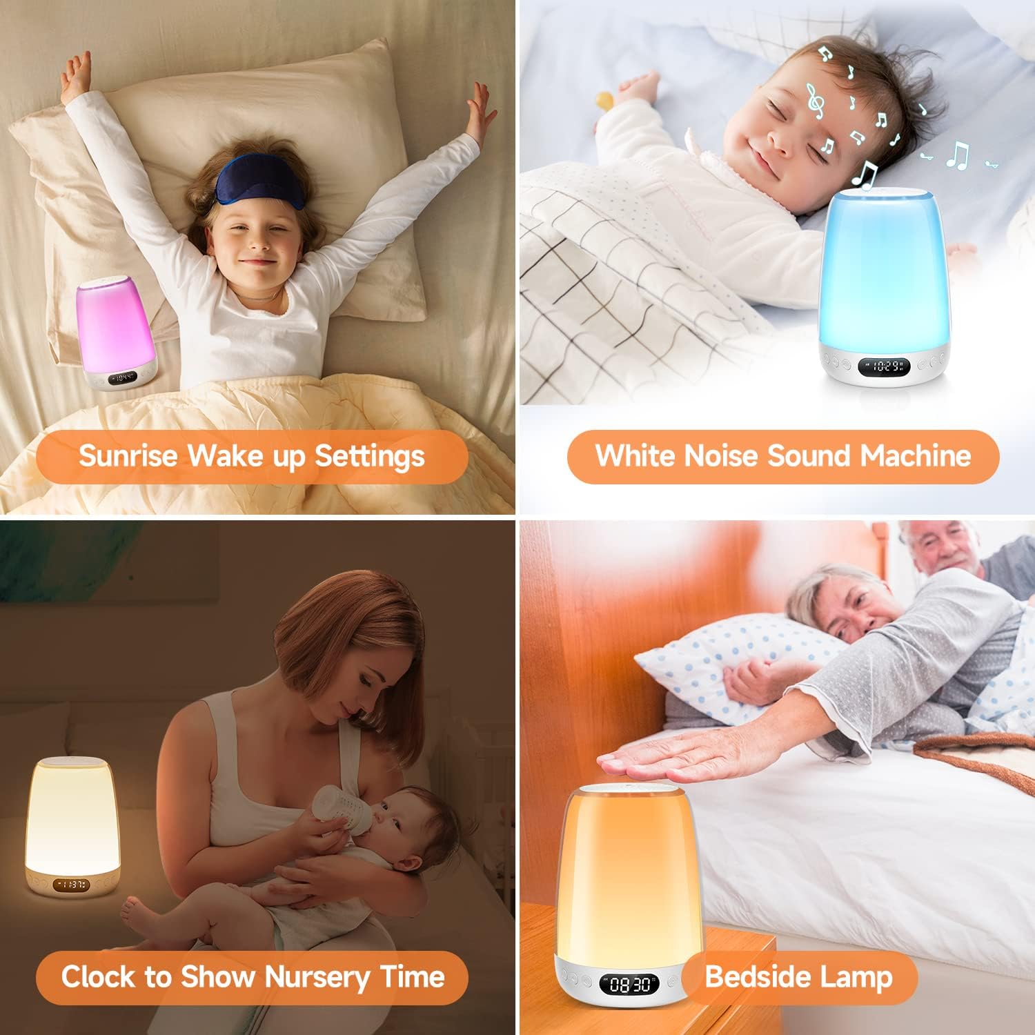 One Fire Sound Machine Baby Night Light for Kids, Smart APP/Touch Night Light For Baby Nursery,48 RGB Colors Nursery Lamp,Bluetooth & 14 White Noise Kids Night Light,Wake Up Alarm Clock for Kids Gifts-1